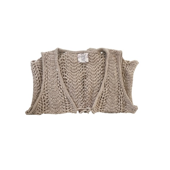 Beige Knit Boho Top with Tie Front M - Picture 3 of 5